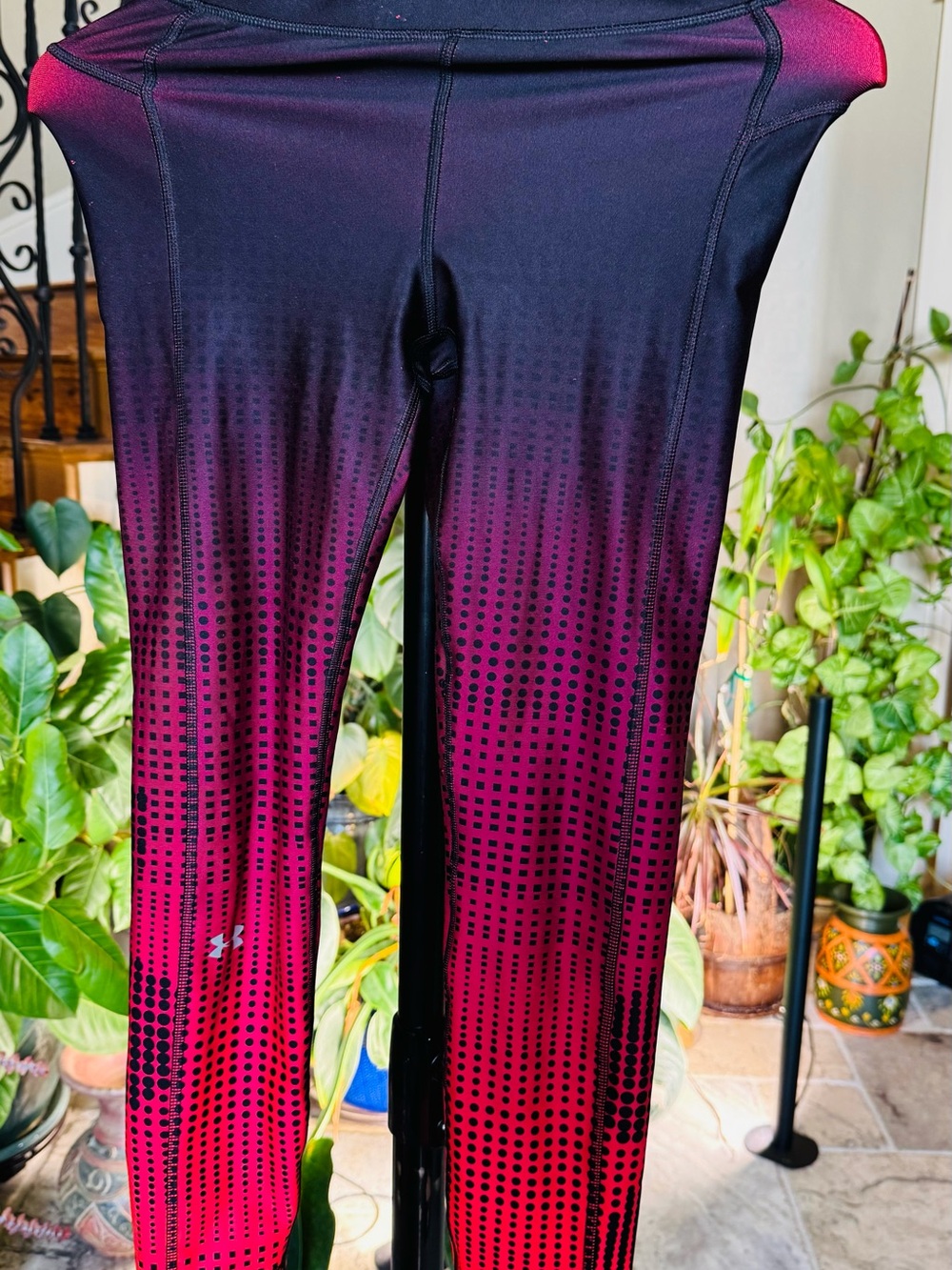 Under Armour Pink to Black Ombre Dot Leggings- reversible